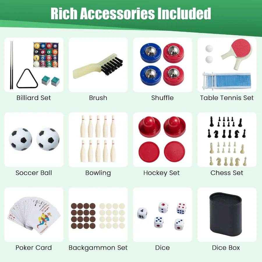 Multi Game Table 10 in 1 Combo Game Table with Foosball Hockey Pool Ping Pong Shuffleboard Bowling and 4 Board Games Versatile