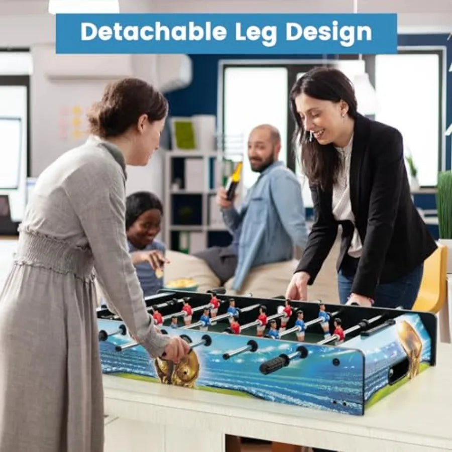 Foosball Table 2-in-1 Tabletop and Freestanding Soccer Game Table with Detachable Leg Ergonomic Handle 2 Balls Adults Youth Foo