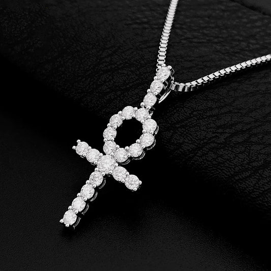 Hip Hop 925 Silver Inlaid 3mm Moissani Cross Pendant Necklace Accessory That Can Pass through a Single Stone Chain, Fashionable Charm Jewelry, Street Accessories, Birthday Gifts, Unique Jewelry, the Best Gift for Him/Her