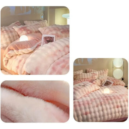 ZYFAB Fluffy Plush Shaggy Bedding Set 4 Pieces Super Soft Winter Reversible Duvet Cover Set Pink King