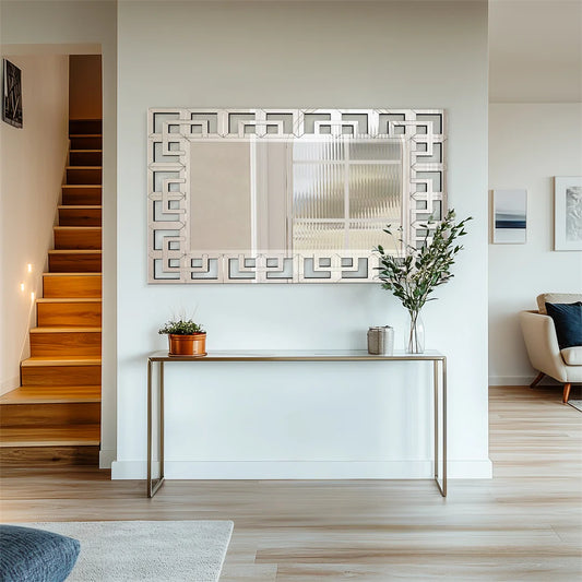 Modern Decorative Mirror for Wall Silver Rectangular Accent Mirror with Beveled Glass Edge for Hallway, Living Room