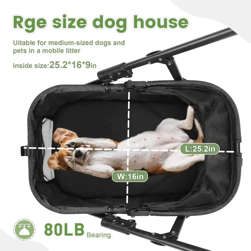 Dog Travel Stroller with 4 Heavy Duty Wheels, oldable Pet Stroller with Adjustable Handle - Double De acity Jogger Wagon with Ba