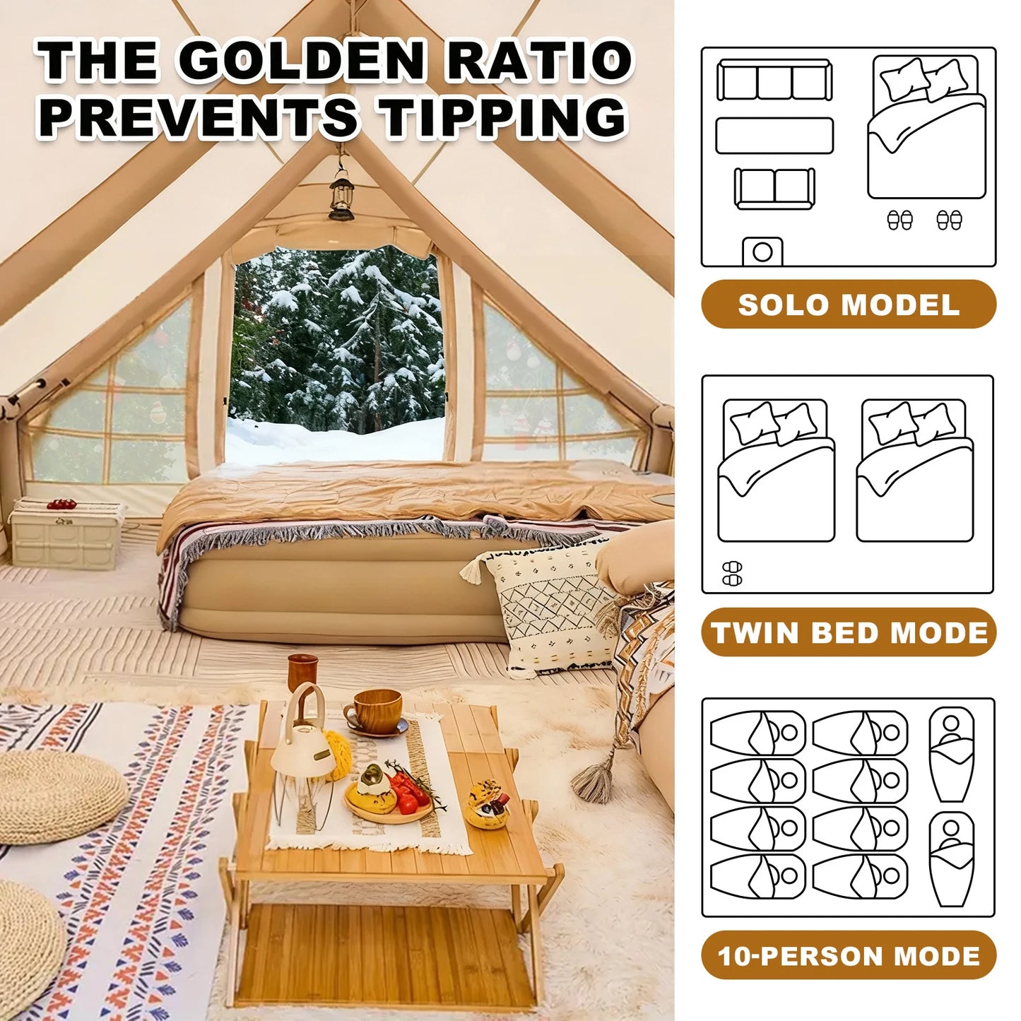 8-10 Person Christmas Inflatable Tent for Camping, Blow Up Tent with Waterproof Canopy,Glamping Inflatable Tent with Stove Jack