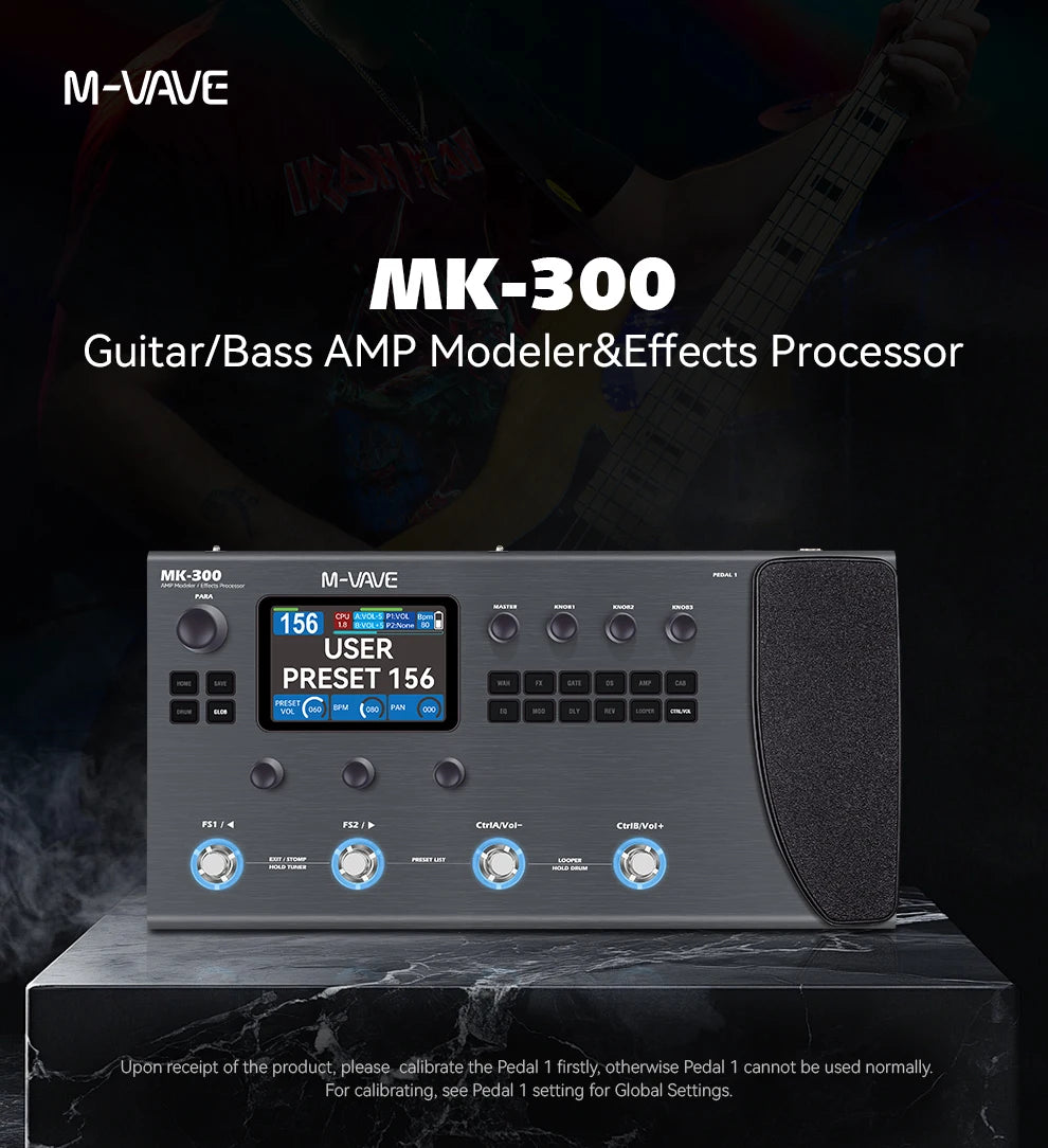 M-VAVE MK300 Guitar Multi-Effects Processor 120 Amps 360 Effects 3.5" Touchscreen 10H Battery Stereo Looper for Stage Studio