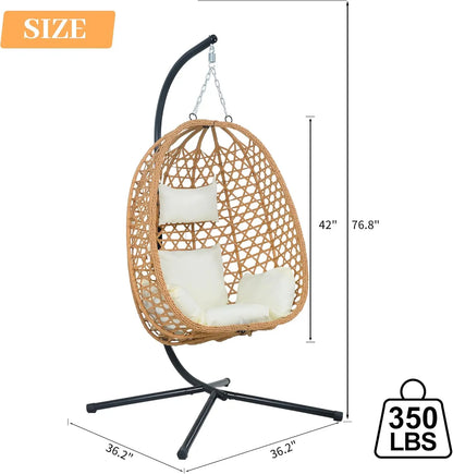 EortheX Hanging Egg Chair with Cushions – Rattan Swing Chair for Patio, Garden, Balcony – Indoor Outdoor Lounge Chair, 350LBS Ca