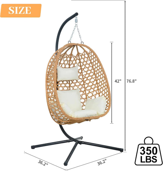EortheX Hanging Egg Chair with Cushions – Rattan Swing Chair for Patio, Garden, Balcony – Indoor Outdoor Lounge Chair, 350LBS Ca