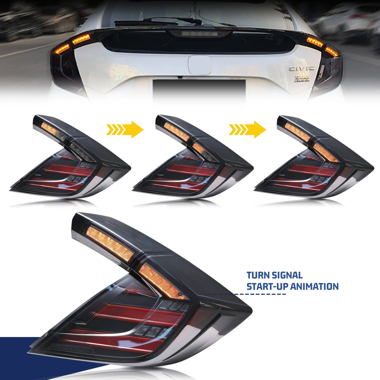 LED Tail Lights for Honda Civic Hatchback Type-R 2016-2021 Dynamic Turn Signal Black Rear Lamps Assembly Not Fit Sedan Coupe