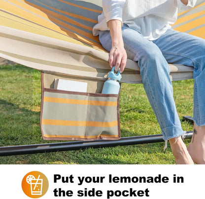 Waterproof Double Hammock with Stand, 2 Person 55'' Large Quick Dry Textilene, Outdoor Heavy Duty for 475lbs Capacity