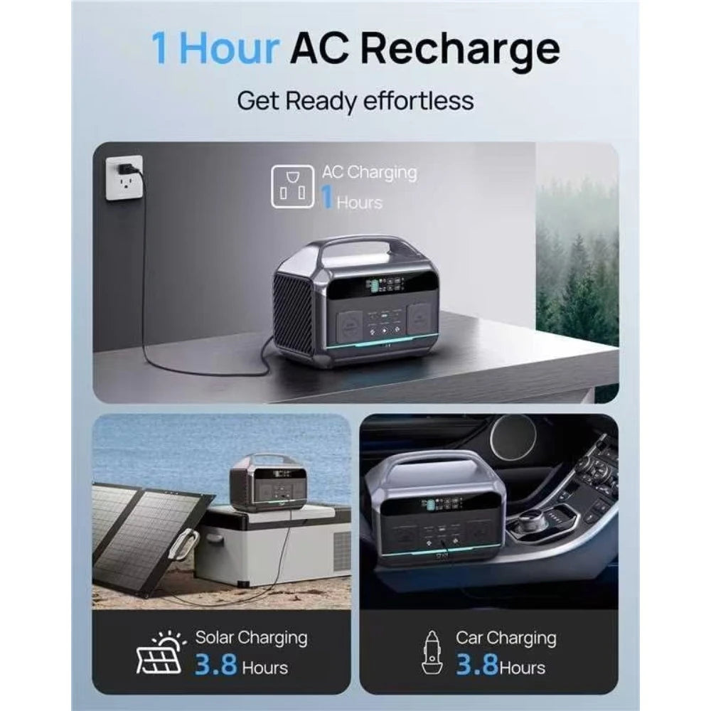 600W Portable Power Station with 100W Solar Panel, 576Wh LiFePO4 Battery, 1-Hour Fast Charge, USB-C PD, Ideal for Outdoors and E
