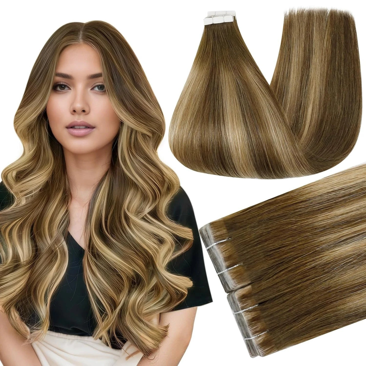 [NEW] Full Shine Invisible Tape in Hair Extensions 100% Remy Hair Straight Double Sided Natural Injection Tape Ins for Women