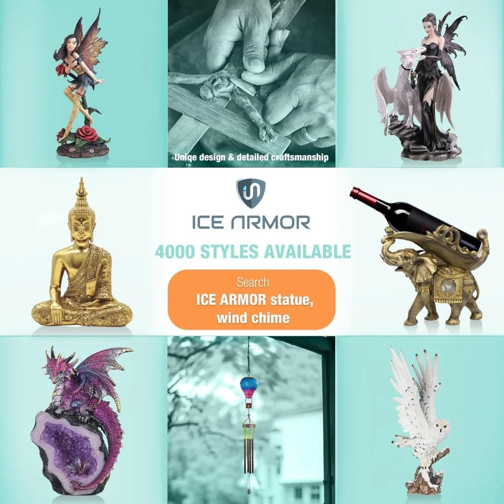 Fantasy Dark Angel Fairy Statue with Two Crows, 24H Large Decorative Sculpture for Home Garden