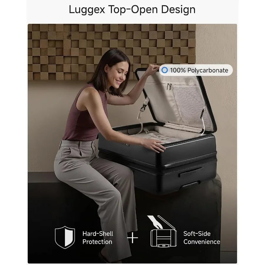 Checked Top Opening Expandable Suitcase, 28