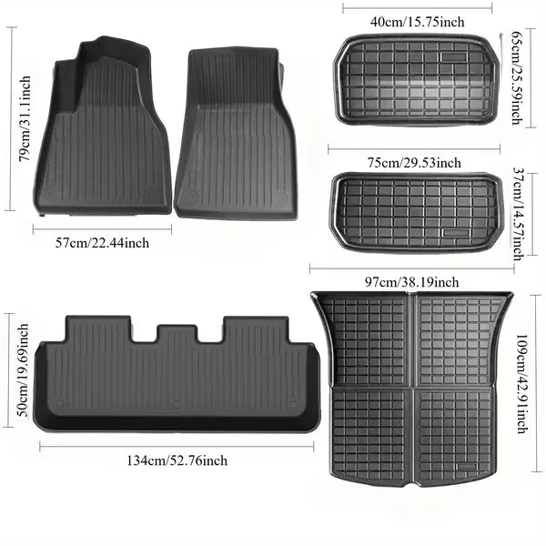 6-Piece Set Suitable for Tesla for Model Y for 2019-2024 Car TPE Left-Hand Drive 5-Seater All-Weather 3D Anti Slip TPE Floor