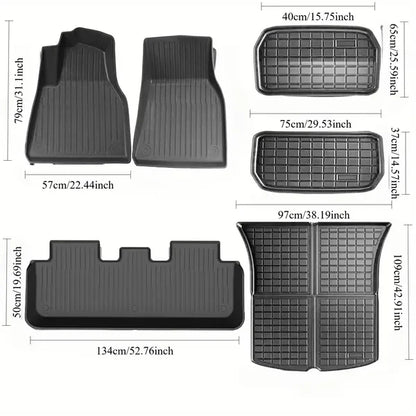 6-Piece Set Suitable for Tesla for Model Y for 2019-2024 Car TPE Left-Hand Drive 5-Seater All-Weather 3D Anti Slip TPE Floor