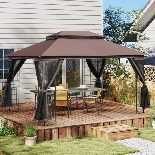 Outdoor Gazebo 10'x13', Heavy Duty Canopy Tent with Metal Corner Frame Shelves & Soft Double Roofs, Party Tent Shelter