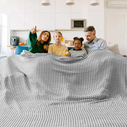 Cooling Bamboo Rayon Cotton Waffle King Blanket - Lightweight Breathable for Hot Sleepers, Grey 120x96 Inches