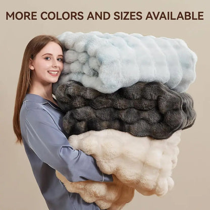 Faux Fur Throw Blanket, 1000GSM Fluffy Soft Bubble Blanket for Couch Bed, Cozy Plush Warm and Thick Blanket, Fuzzy Rabbit Throw