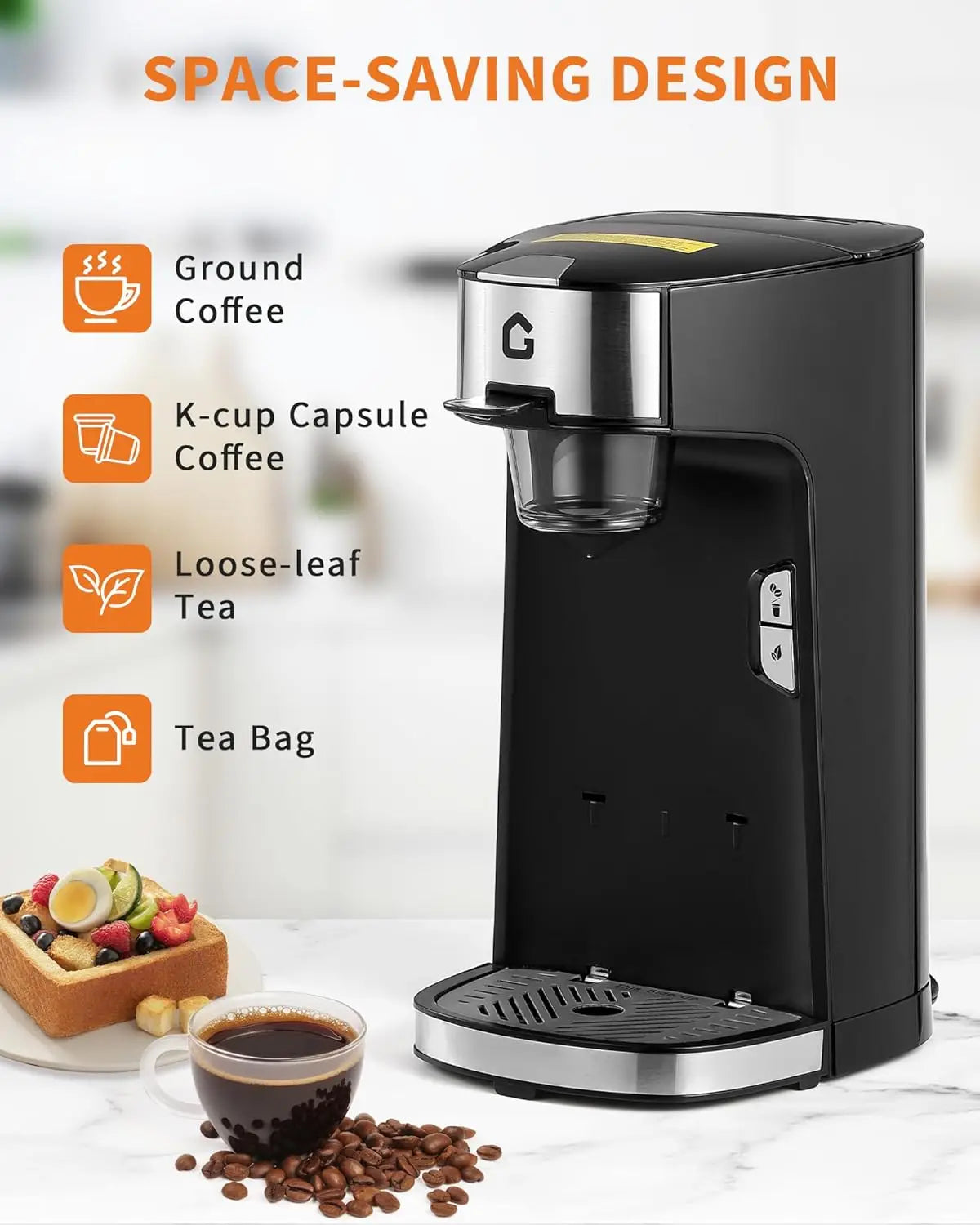 Single Serve Coffee Maker,K Cup & Ground Coffee Compatible, One-Button Fast Brew Portable Capsule Coffee Machine for Home Travel