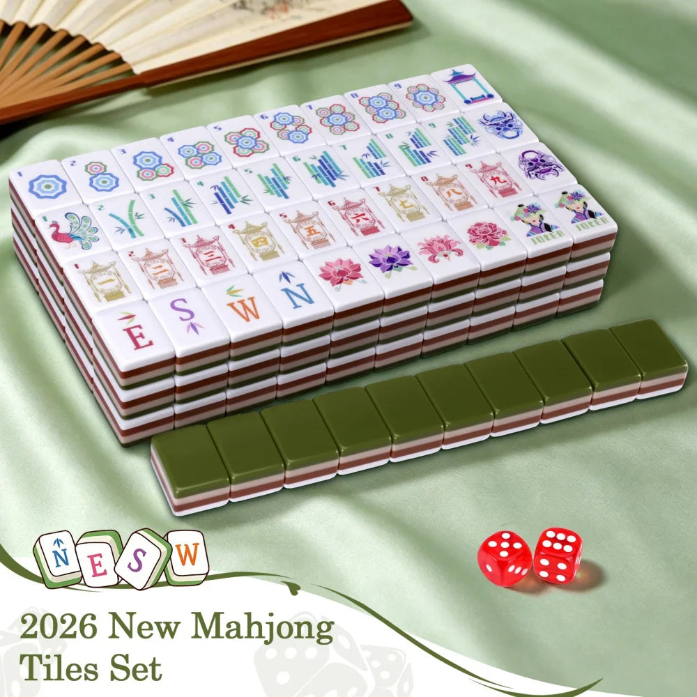 Olive Green Luxury Mahjong Game Tiles 4-Layer Acrylic Engraved American Mahjong Set Portable Mah Jongg Sets for Adult Board Game