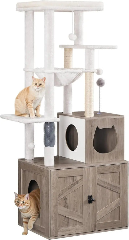 Tall Cat Tree with Hidden Litter Box, Multi-Level Play Tower for Indoor Cats, Sisal Posts and Cozy House