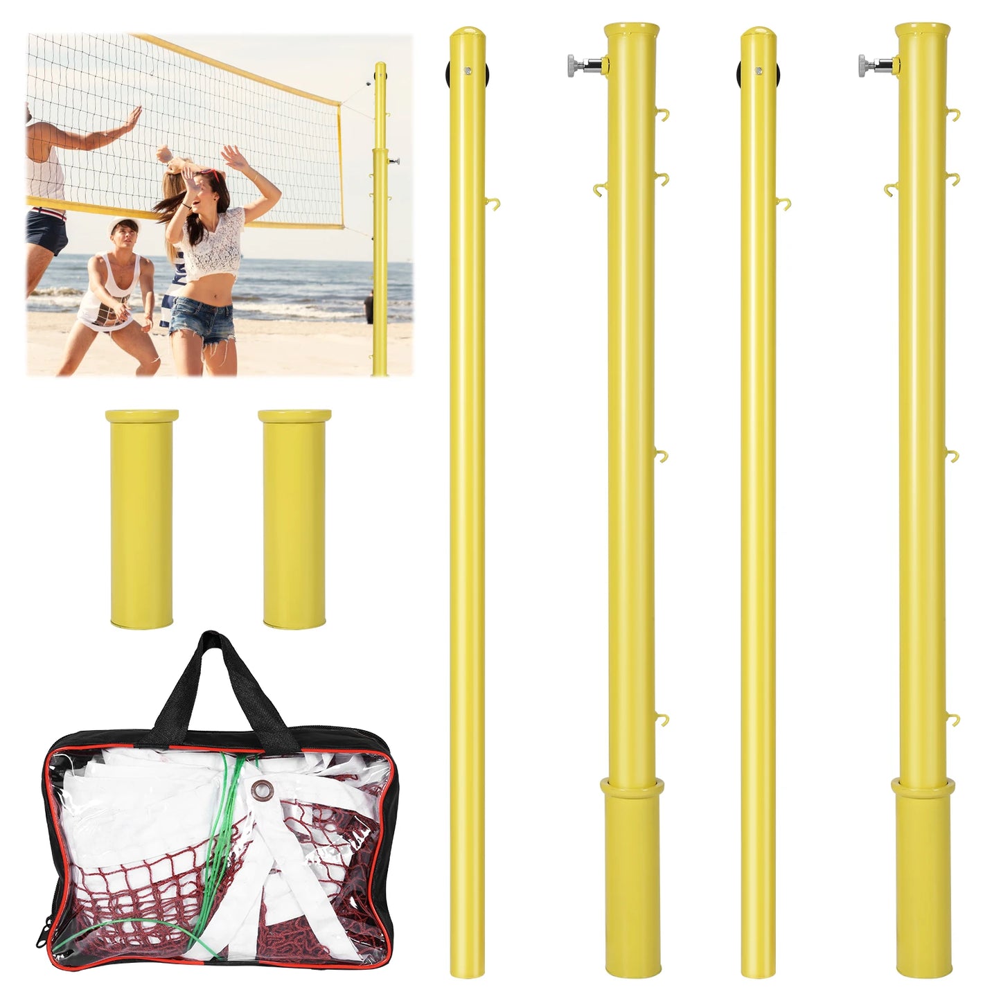Heavy Duty Volleyball Pole with Volleyball Net & Badminton Net Adjustable Height Volleyball Pole Sport Telescopic Posts