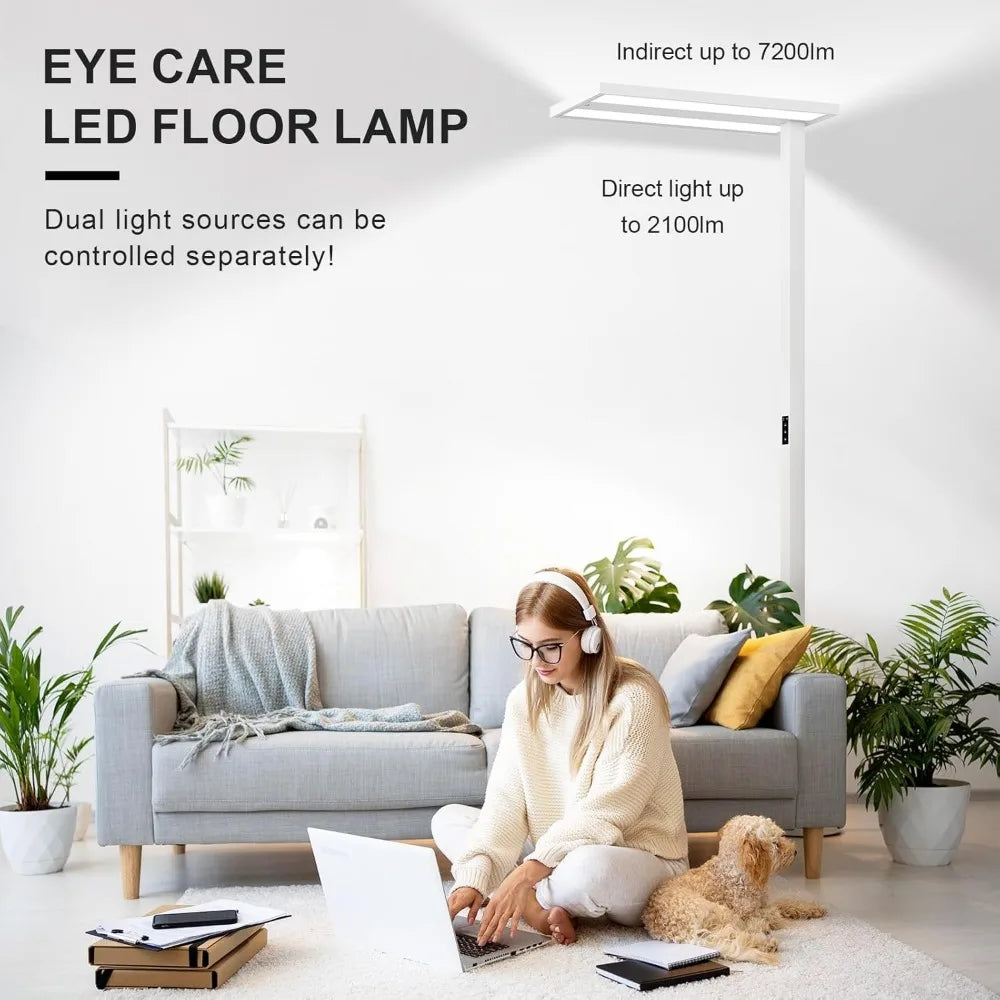 100W Modern LED Floor Lamp with Motion Sensor, 76-inch Full-Spectrum Light for Bright Office Illumination