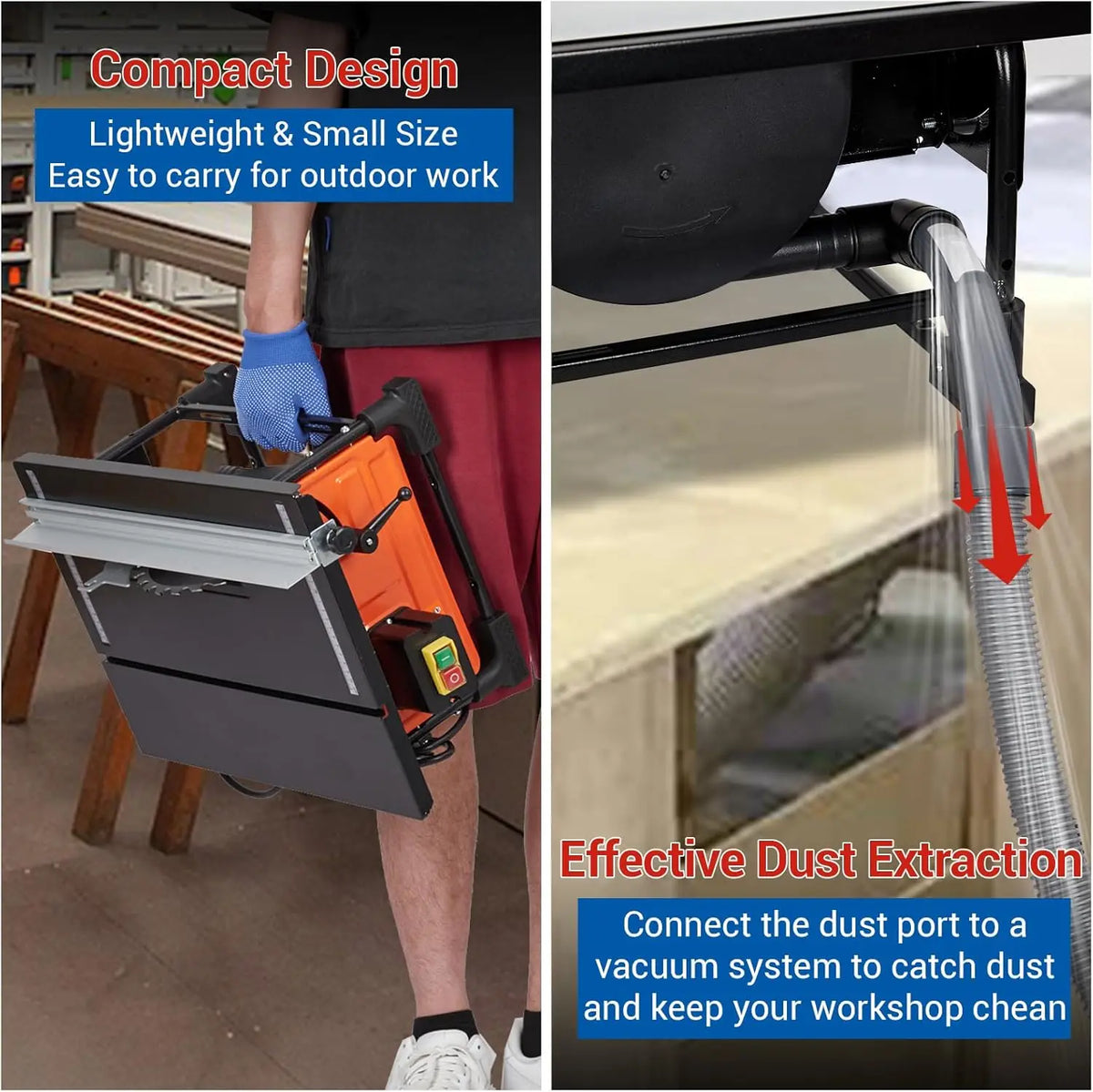 TWISTER.CK 800W Portable 8-Inch Table Saw for Jobsite – 6.7A Copper Motor, 3,576 RPM, 24T Blade – Sliding Miter Gauge, Lightweight Compact Design – Ideal for DIY Woodworking & Furniture Projects – Orange