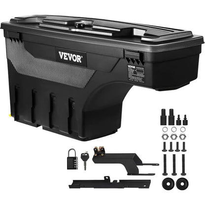 Bed Storage Box, Lockable Swing Case with Password Padlock, 6.6 Gal/25 L ABS Wheel Well Tool Box, Waterproof and Durable, Compat