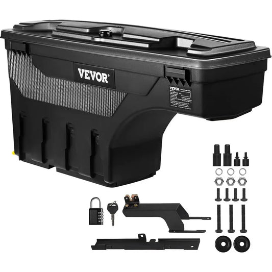 Bed Storage Box, Lockable Swing Case with Password Padlock, 6.6 Gal/25 L ABS Wheel Well Tool Box, Waterproof and Durable, Compat