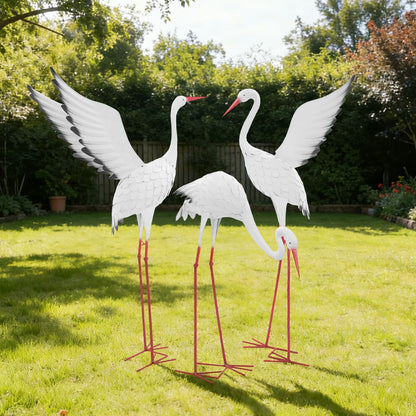 Artificial Egret Prop Decoration 3 PCS Crane Statues 3-Pack Outdoor Crane Statue Ornaments Realistic Crane Decoration