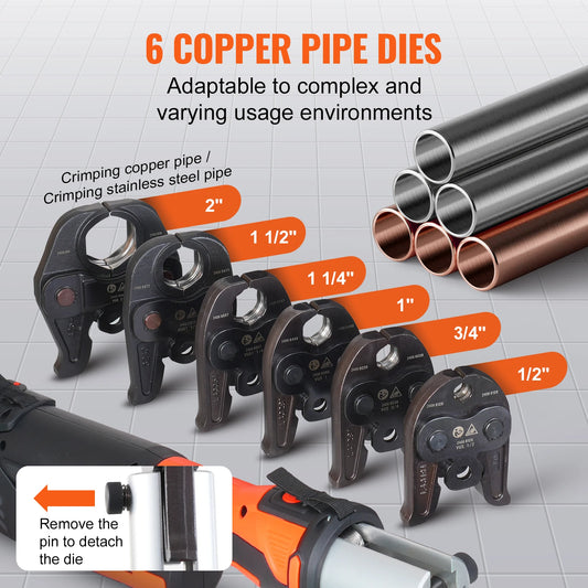 SucceBuy Press Tool 18V Electric Pipe Crimping Tool for 1/2” 3/4” 1” 1-1/4" 1-1/2" 2" Copper Pipes Press Tool w/ Brushless Motor