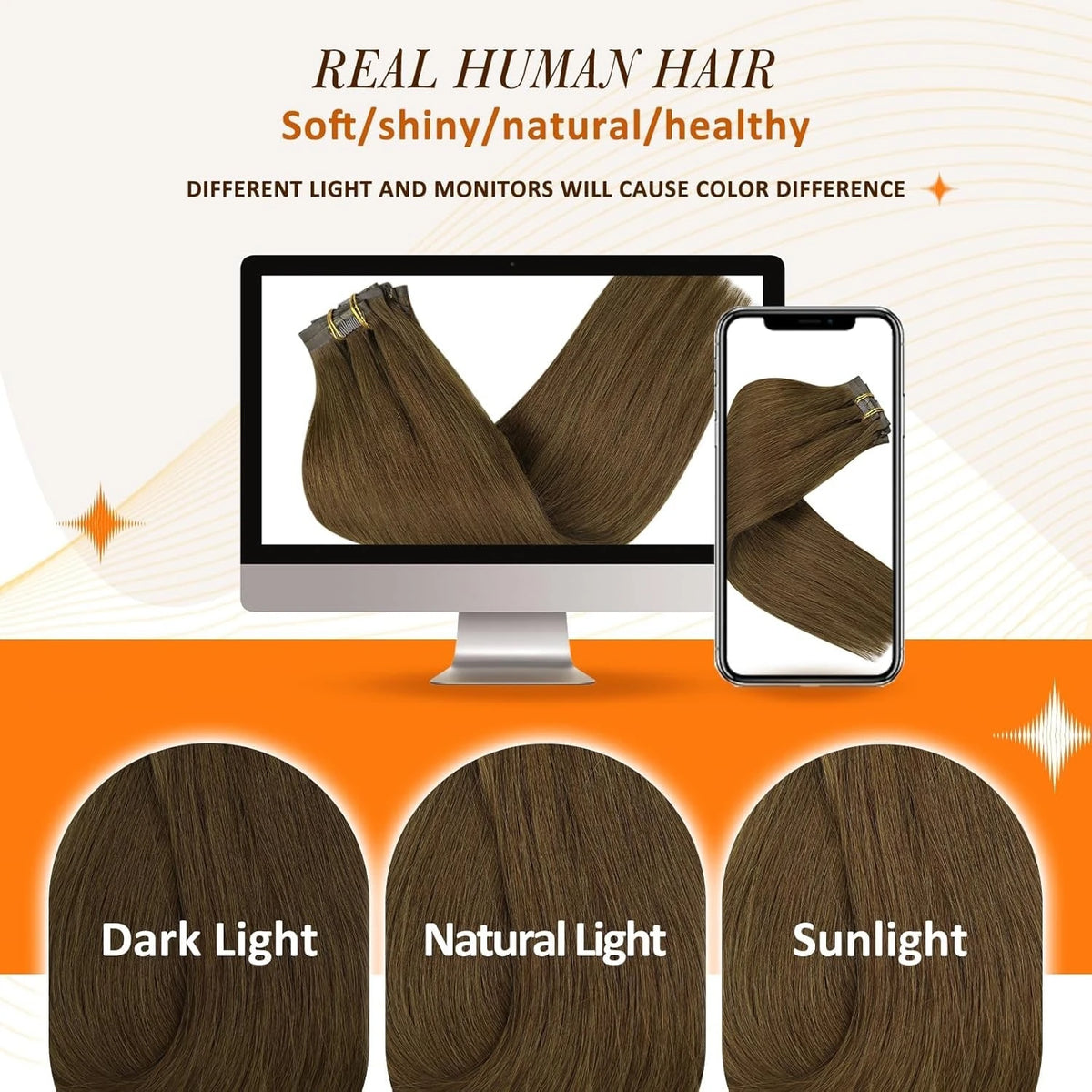 Full Shine Seamless Invisible Clip in Extensions Human Hair 8 Pcs Remy Straight Hair for Women