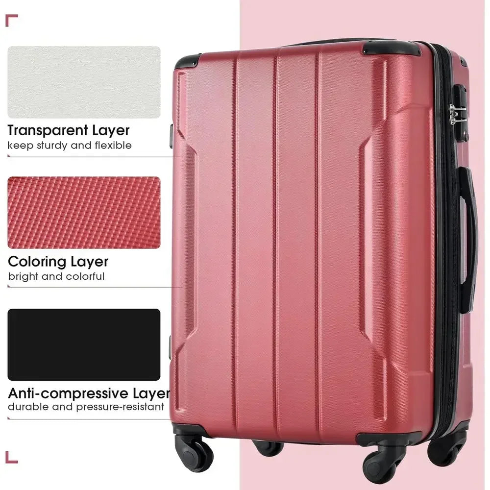 3-Piece Expandable Spinner Luggage Set with Protective Guards - Red