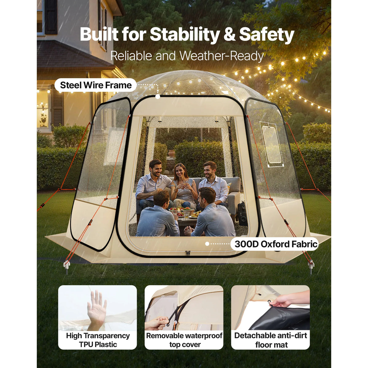 SucceBuy Pop up Bubble Tent Waterproof & UV-Resistant Clear Camping Tent Shelter Outdoor Garden Dome Igloo Tents with Windows