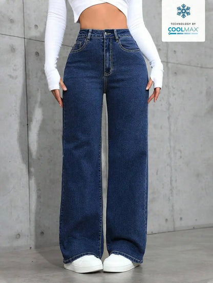 High Waist Wide Leg Washed Denim Jeans for Women - Casual Streetwear Style