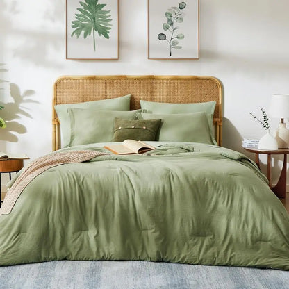 Queen Comforter Set 7 Pieces Sage Green Soft Bed in a Bag Queen with Fitted Sheet, Flat Sheet, 2 Pillow Shams, and 2 Pillowcases