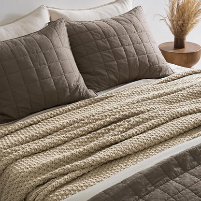 Chunky Chenille Knit Throw Blanket, Soft Oversized King Moss Stitch for Bed Couch Sofa, Sand Dune 92x108