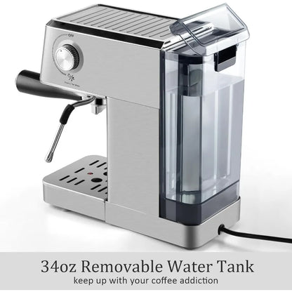 Compact 20Bar Espresso Machine with Powerful Steam Wand for Crafting Latte and Cappuccino at Home Stainless Steel Design with 3
