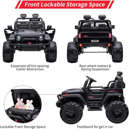 2 Seaters Kids Ride On Truck with Remote Control, 24V 9Ah 20" Large Seat 15.5" Wheels,Electric Riding Car with Led Light Music