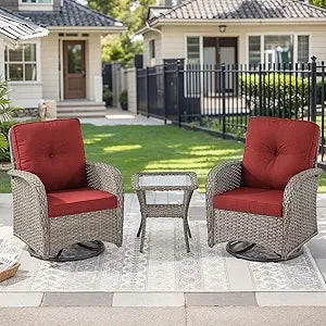 Outdoor Swivel Chairs,3 Pieces Patio Furniture Set with 360 Degree Wicker Swivel Rocking Chairs and Side Table for Garden,Porch