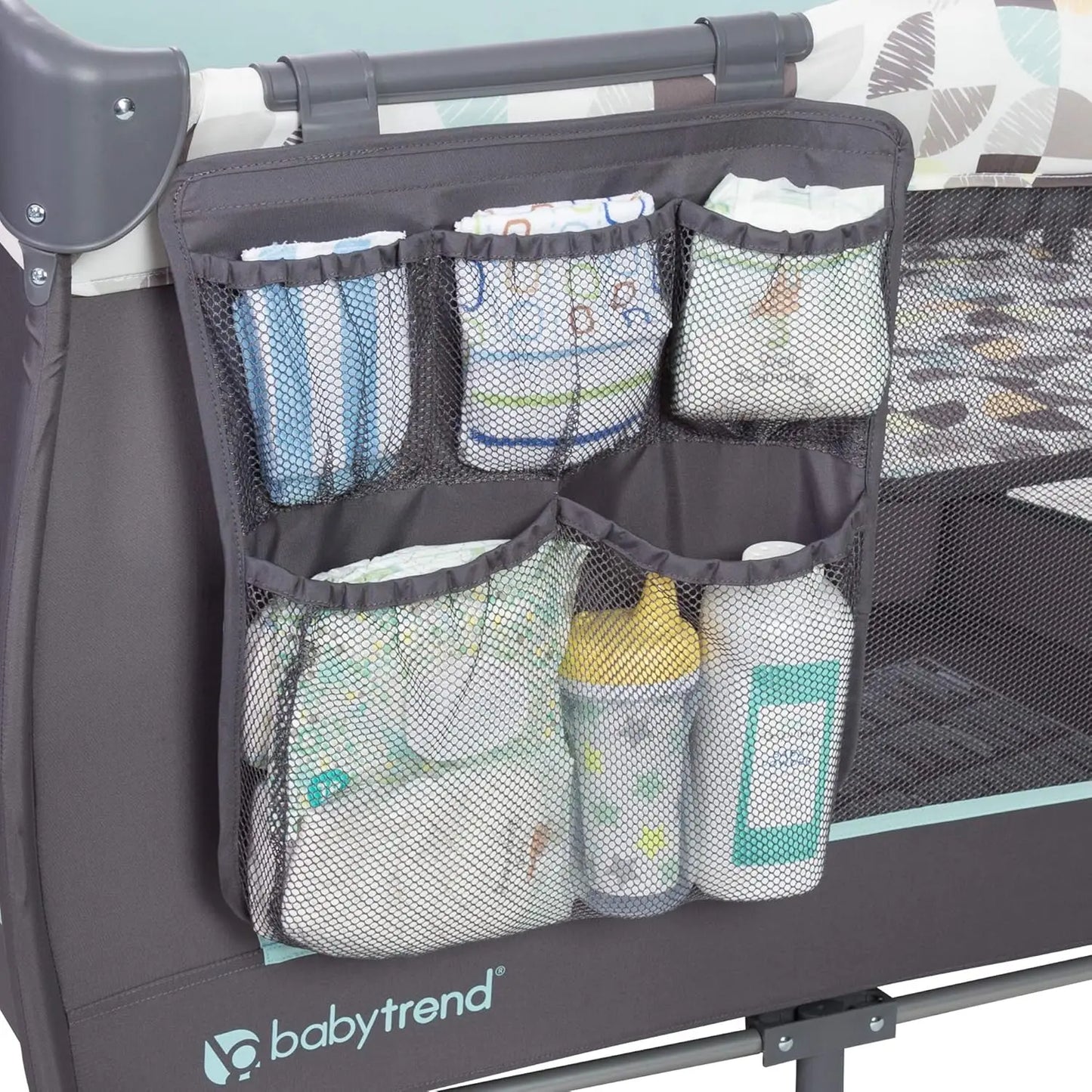 Portable Playard with Bassinet, Changing Table & Storage Organizer - Foldable Travel Crib for Babies and Toddlers