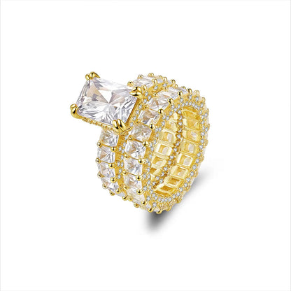8*12mm 5 Carat D Color Moissanite Ring 925 Sterling Silver 18K Gold Plated Zircon Full Set Engagement Statement Ring