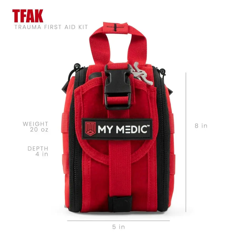 TFAK Ifak Trauma Kit with Tourniquet HSA FSA Approved Over 35 Essential Life Saving First Aid Items for Car or Travel Red