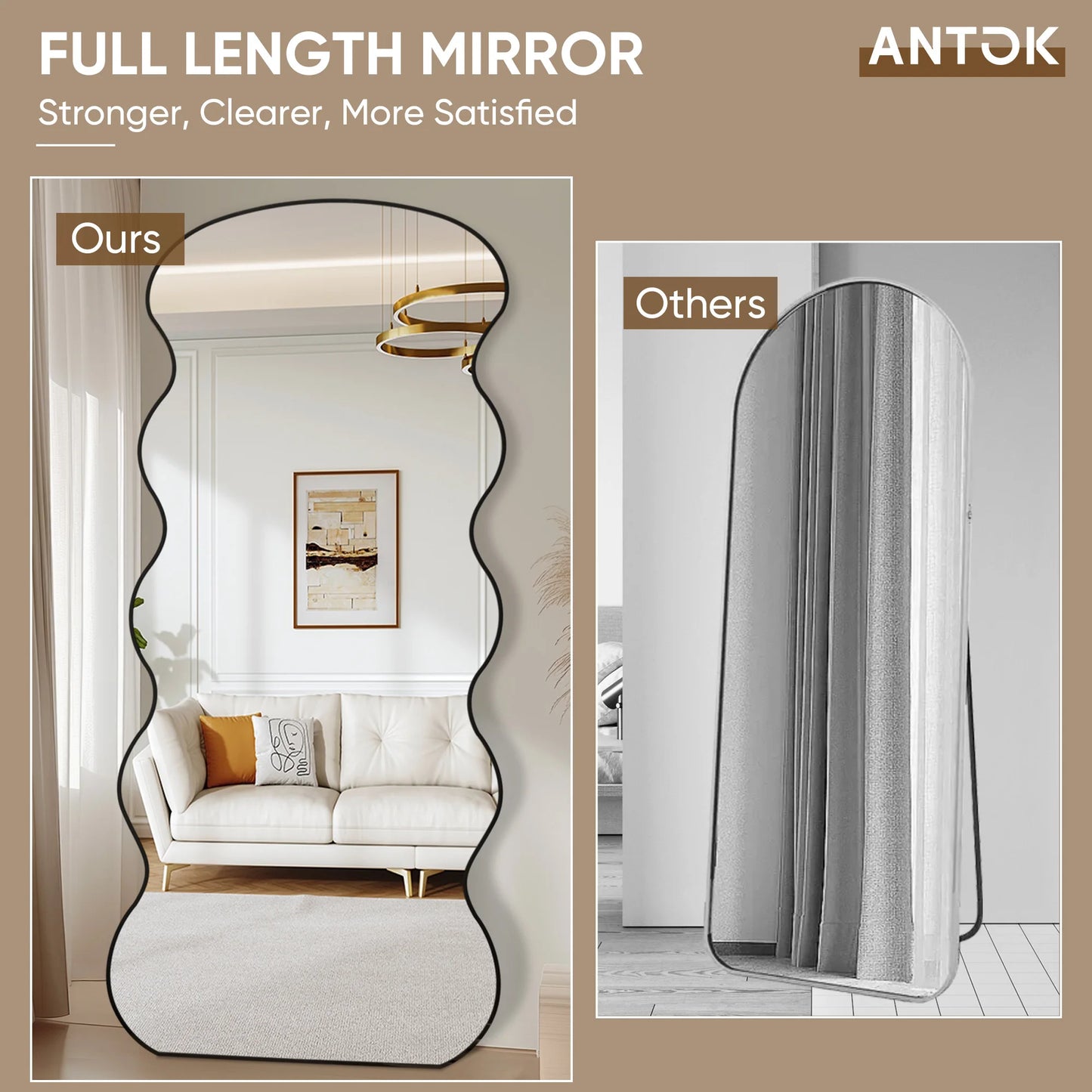 Antok Full Length Mirror, 76"x34" Wavy Mirror Full Length with Stand for Bedroom, Living Room Cloakroom