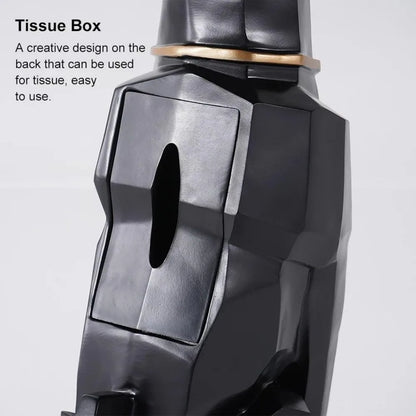 homary Modern Resin Dog Sculpture Geometric Standing Statue Cute Side Table Tray End Table with Tissue Storage (Black)