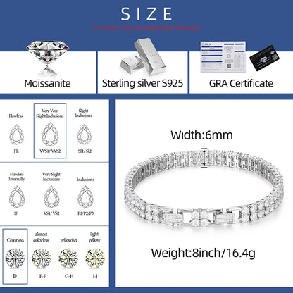 6mm Round Cut Moissanite Tennis Bracelet for Women GRA Certified 925 Sterling Silver 2 Rows Tennis Bracelets Fine Jewelry Gifts