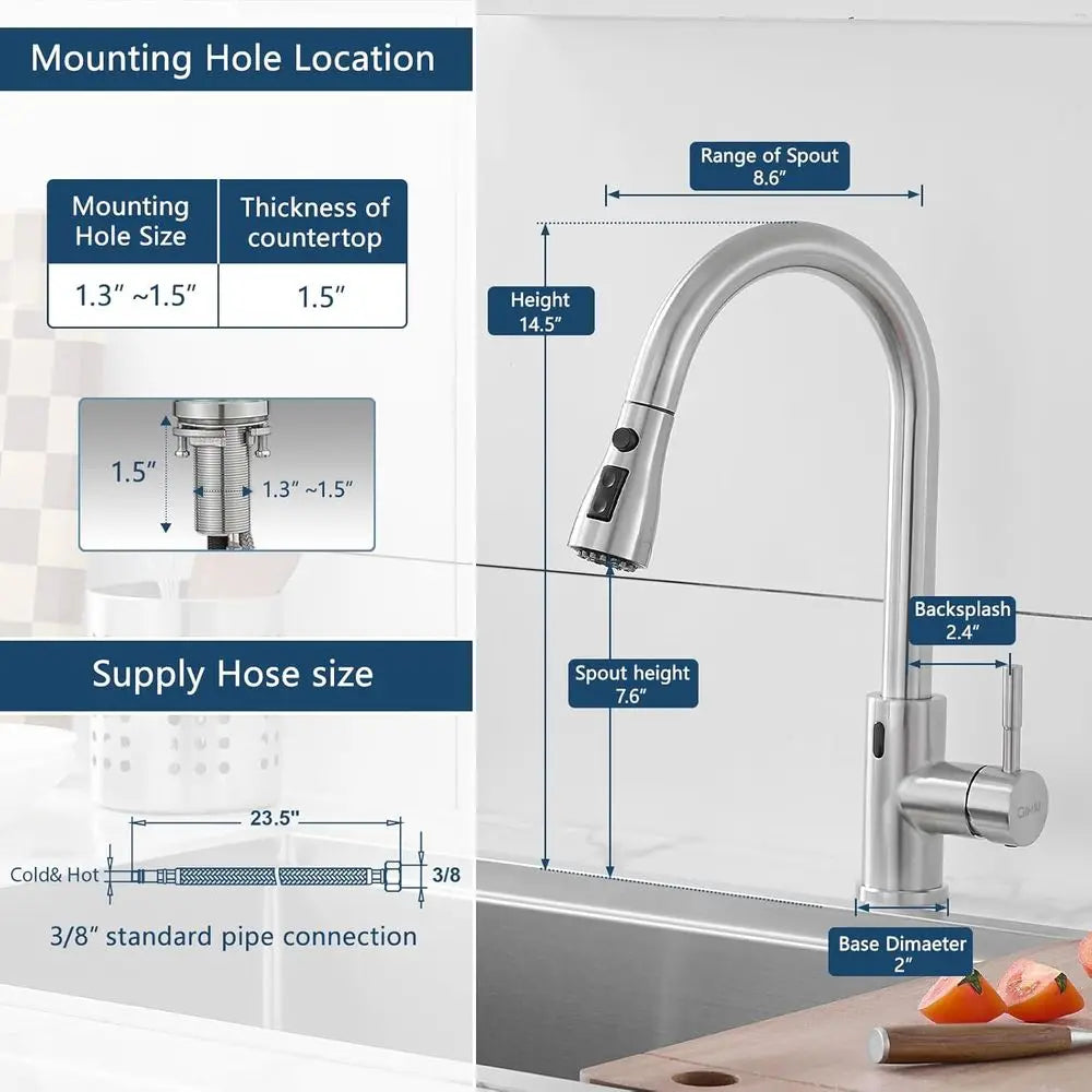 Touchless Kitchen Faucet with Pull Down Sprayer Motion Sensor Hands-Free Smart Activated Brushed Nickel Sink Faucets