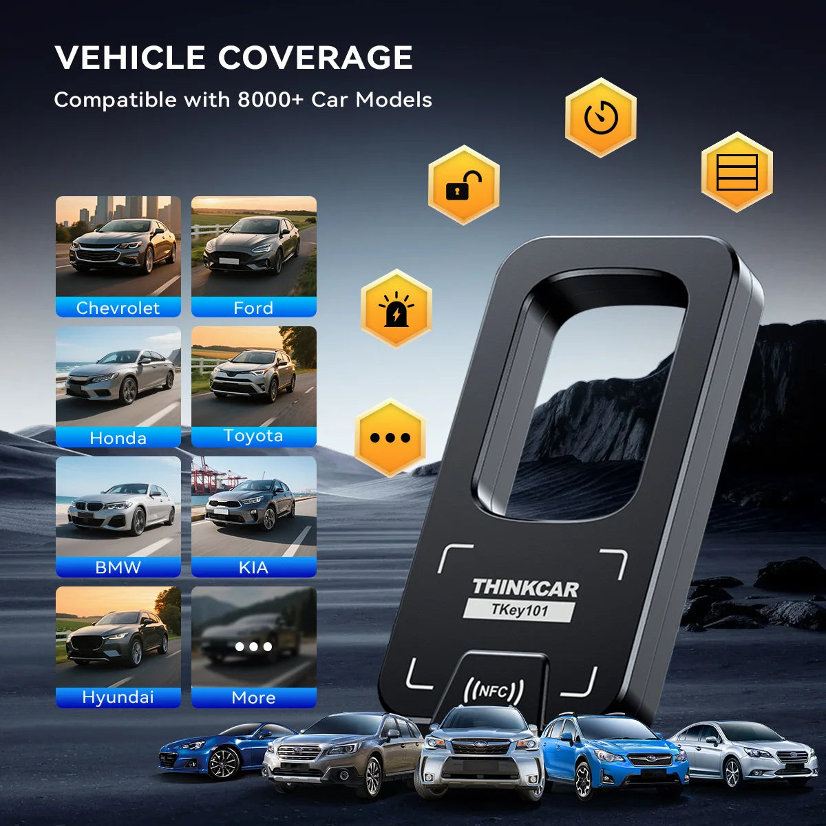 THINKCAR Tkey 101 Car Programming Tools With 6 Unit Remote Keys Support Key Chip Reading Remote Control Pairing For 689BT 892BT