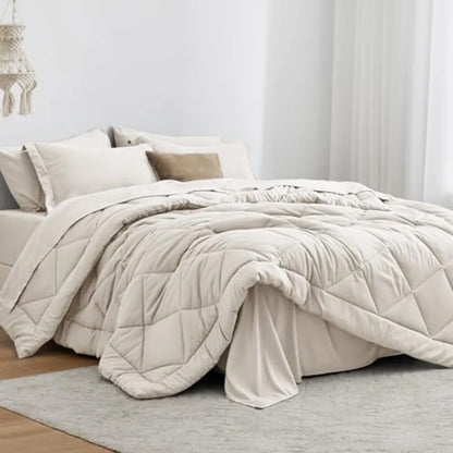California King Bed in a Bag Off White 7-Piece All Season Comforter Set with 1 Comforter 1 Flat Sheet 1 Fitted Sheet 2 Pillowca