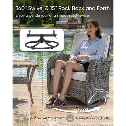Outdoor Swivel Chairs,3 Pieces Patio Furniture Set with 360 Degree Wicker Swivel Rocking Chairs and Side Table for Garden,Porch